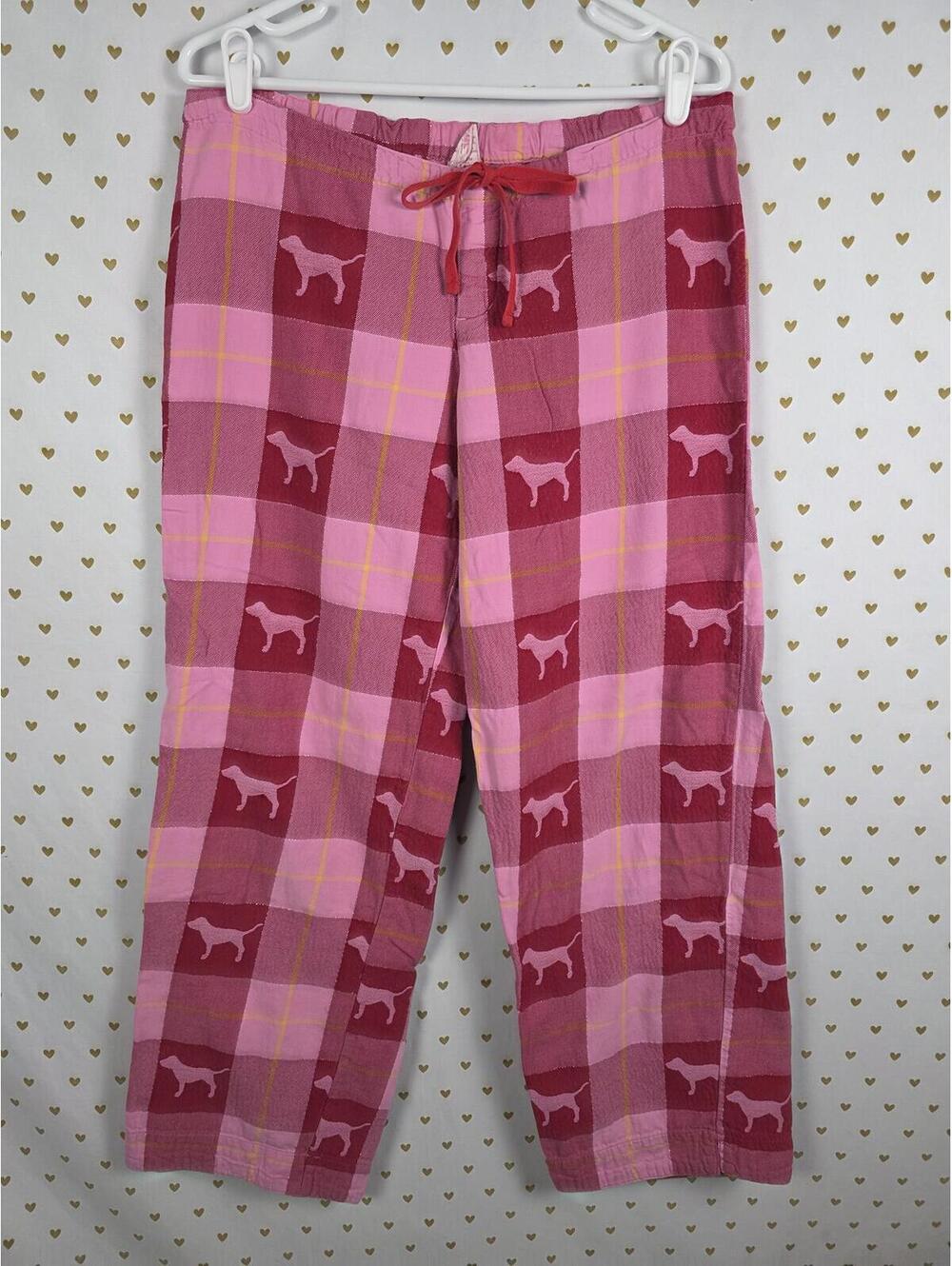 Victorias Secret PINK Vintage Flannel Dog Logo Y2k Sleep Pants Pajama Bottoms M